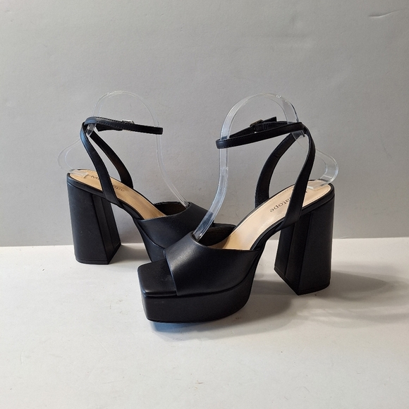 Modatope Black Y2K Bohemian Ankle Strap Chunky Platform Chunky Heels Size 7 - Picture 7 of 14